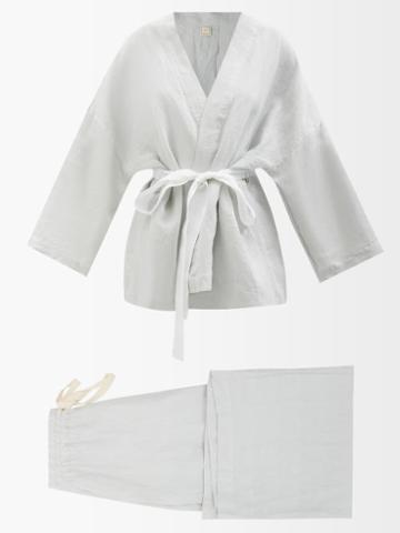 Deiji Studios - 01 Long Linen Pyjama Set - Womens - Light Grey