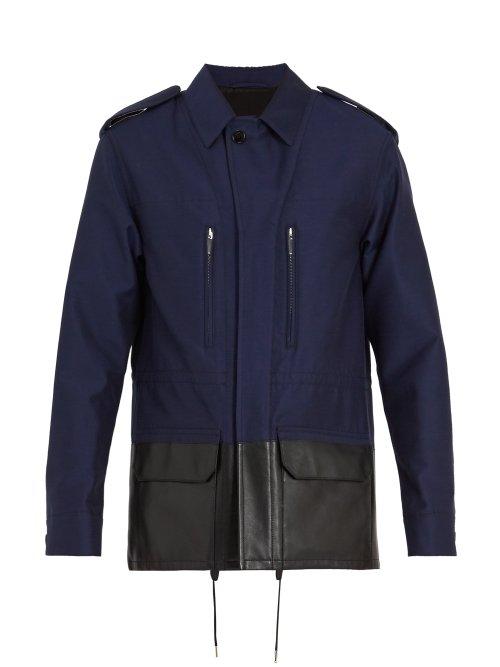 Matchesfashion.com Berluti - Contrast Leather Panel Cotton Blend Jacket - Mens - Navy