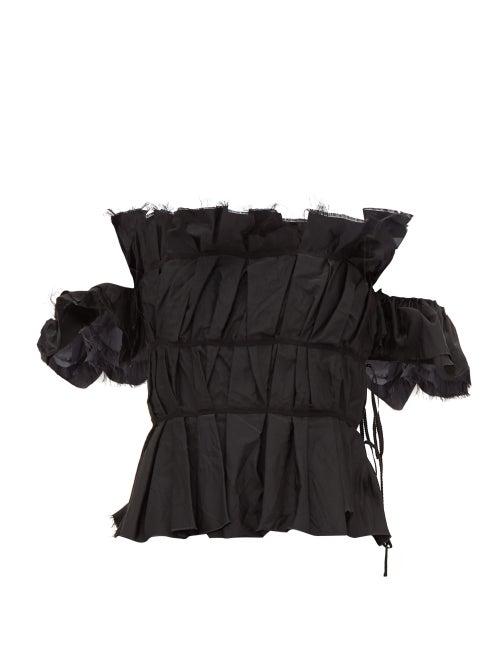 Matchesfashion.com Brock Collection - Off Shoulder Ruched Peplum Bodice Top - Womens - Black