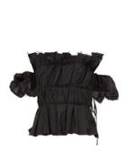 Matchesfashion.com Brock Collection - Off Shoulder Ruched Peplum Bodice Top - Womens - Black