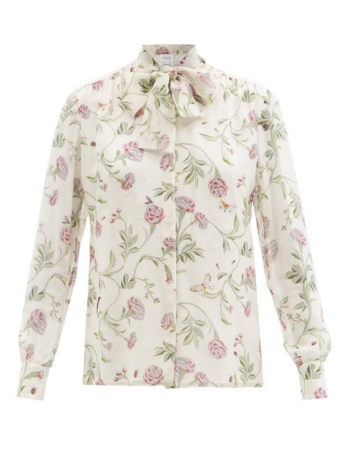 Giambattista Valli - Floral-print Silk Crepe De Chine Blouse - Womens - Ivory Multi