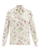 Giambattista Valli - Floral-print Silk Crepe De Chine Blouse - Womens - Ivory Multi