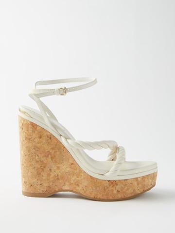 Jimmy Choo - Diosa 130 Leather And Cork Wedge Sandals - Womens - White