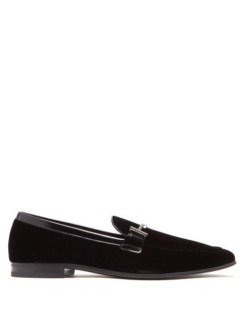 Matchesfashion.com Tod's - Double T Velvet Loafers - Mens - Black