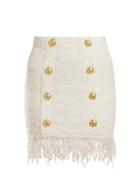 Matchesfashion.com Balmain - Fringed Tweed Mini Skirt - Womens - Ivory