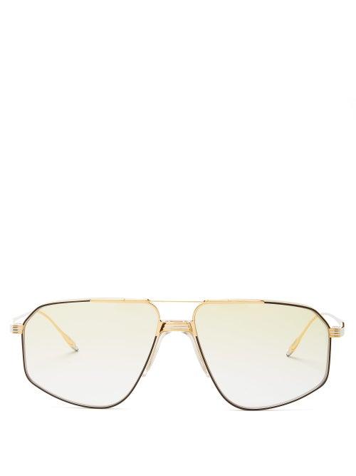 Matchesfashion.com Jacques Marie Mage - Jagger Aviator Titanium Sunglasses - Womens - Green Gold