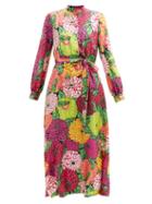 Matchesfashion.com Gucci - X Ken Scott Floral-print Silk-twill Dress - Womens - Burgundy Multi