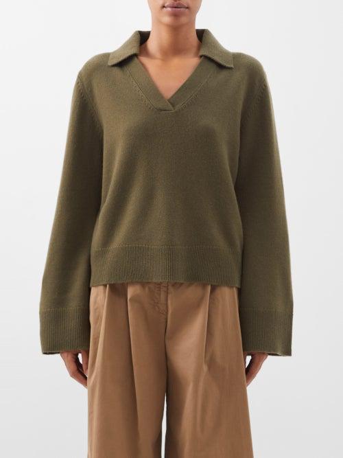 Nili Lotan - Silvio Cashmere V-neck Sweater - Womens - Olive Green