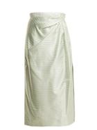 Matchesfashion.com Carolina Herrera - High Rise Gingham Silk Midi Skirt - Womens - Light Green