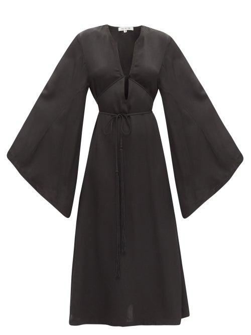 Matchesfashion.com Fil De Vie - Penelope Flared-sleeve Bamboo-twill Dress - Womens - Black