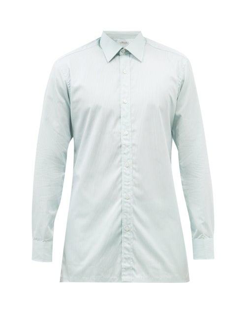 Charvet - Semi-spread Collar Striped Cotton-poplin Shirt - Mens - Green Multi