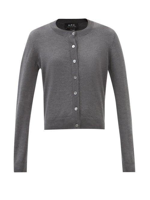 A.p.c. - Marine Merino-wool Cardigan - Womens - Dark Grey
