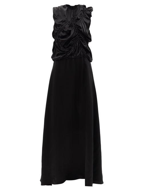 Albus Lumen - Evadere Ruched Silk-satin Dress - Womens - Black