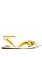 Matchesfashion.com Dolce & Gabbana - Crystal Embellished Sunflower Print Leather Flats - Womens - Yellow White