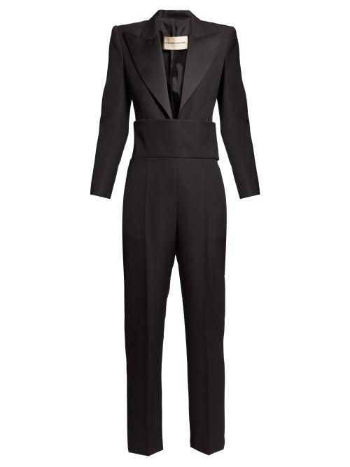 Matchesfashion.com Alexandre Vauthier - V Neck Cummerbund Tuxedo Jumpsuit - Womens - Black