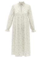 Matchesfashion.com Ganni - Floral-print Pliss Georgette Midi Dress - Womens - Cream