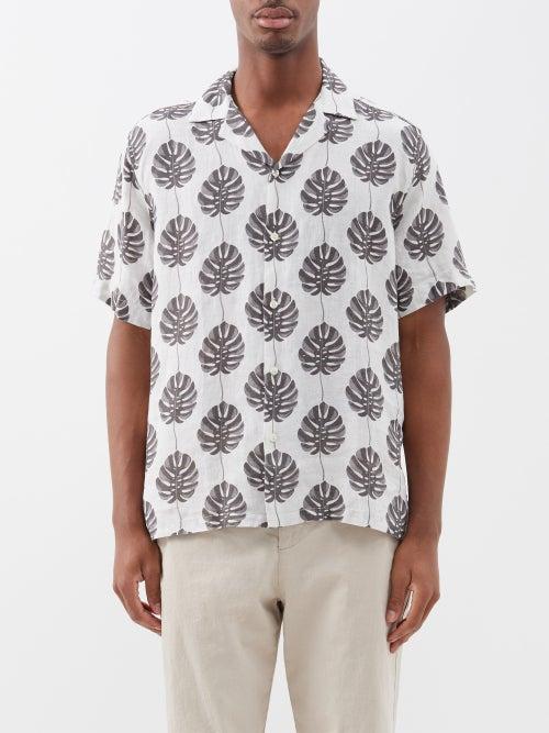 Frescobol Carioca - Roberto Botanico Leaf-print Linen Shirt - Mens - Brown Multi