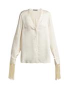 Matchesfashion.com Alexander Mcqueen - Fringed Silk Satin Blouse - Womens - Ivory