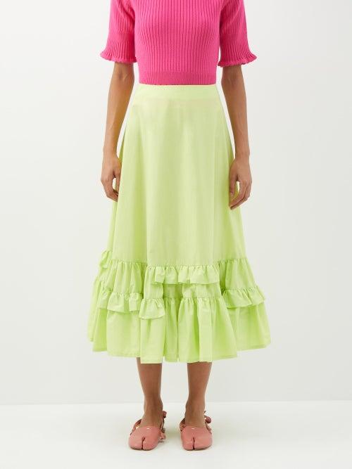 Molly Goddard - Ginny Ruffled Cotton-poplin Midi Skirt - Womens - Green