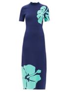 Matchesfashion.com Staud - Floral-jacquard Midi Dress - Womens - Navy