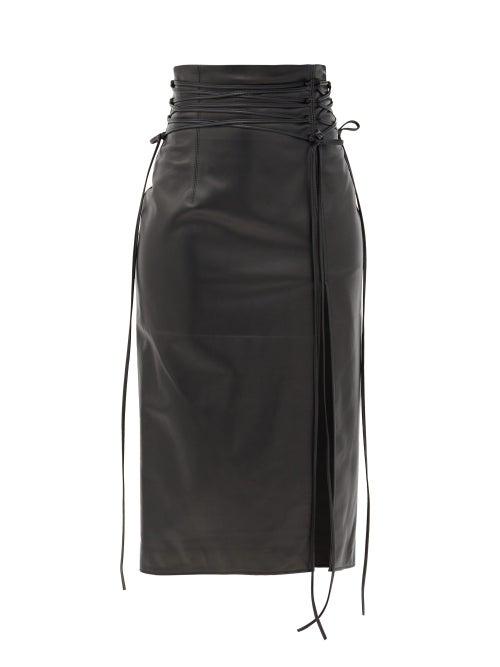 Matchesfashion.com 16arlington - Lucerne Lace-up Leather Midi Skirt - Womens - Black