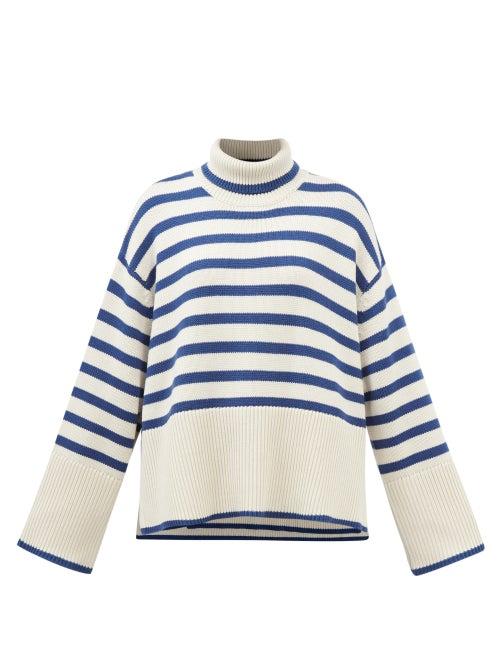 Totme - Striped Wool-blend Roll-neck Sweater - Womens - Blue Multi