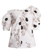 Isa Arfen Floral-print One-shoulder Gathered Cotton Top