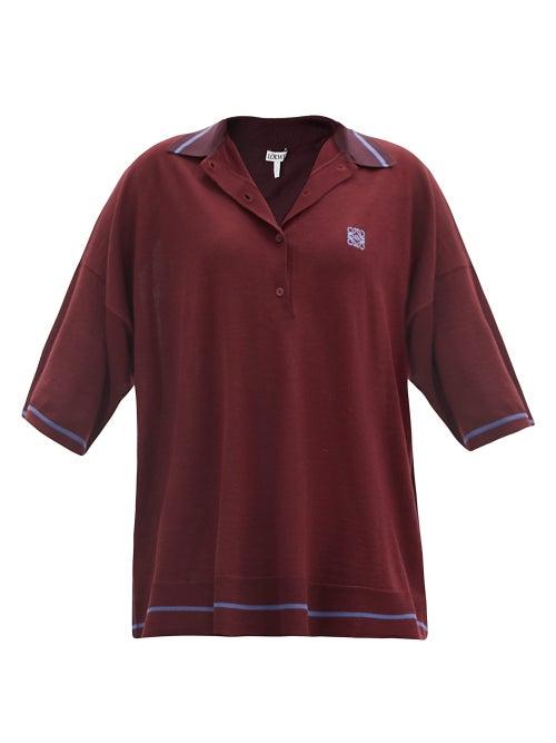 Matchesfashion.com Loewe - Anagram-embroidered Wool Polo Sweater - Womens - Burgundy