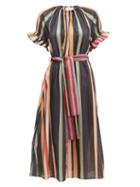 Matchesfashion.com Apiece Apart - Chabrol Striped Cotton Blend Midi Dress - Womens - Multi