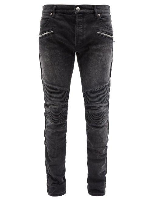 Mens Rtw Balmain - Slim-leg Biker Jeans - Mens - Black