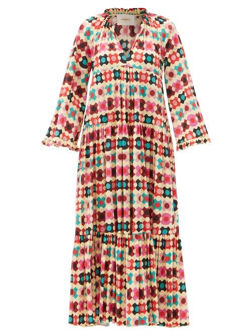 Matchesfashion.com La Doublej - Dove Groovy Dot Giallo-print Cotton-poplin Dress - Womens - White Multi