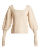 Matchesfashion.com Khaite - Lynette Balloon Sleeve Ribbed Knit Wool Sweater - Womens - Ivory