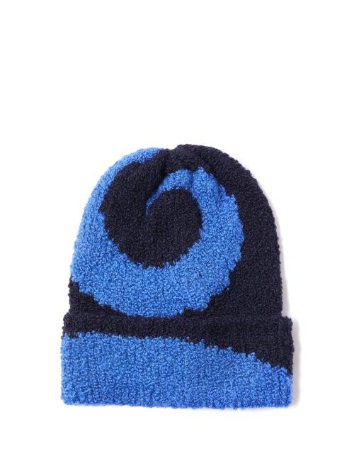 The Elder Statesman - Swirl-jacquard Cashmere Beanie - Womens - Blue Navy