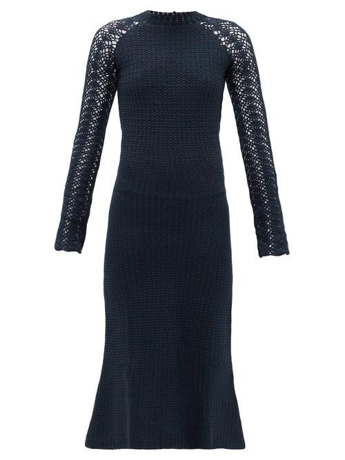 Matchesfashion.com Escvdo - Pirka Open-back Crocheted-cotton Midi Dress - Womens - Navy