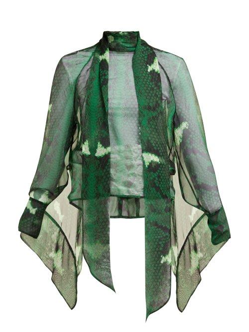 Matchesfashion.com Petar Petrov - Barry Snake Print Silk Blouse - Womens - Green Print
