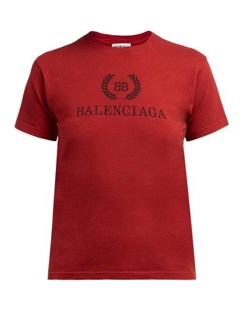 Matchesfashion.com Balenciaga - Logo Print Cotton T Shirt - Womens - Burgundy