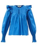Matchesfashion.com Sea - Varsha Shirred Cotton-poplin Blouse - Womens - Blue