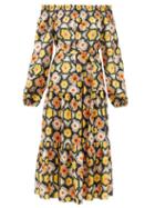 Matchesfashion.com Temperley London - Crochet Off-the-shoulder Silk Midi Dress - Womens - Black Multi