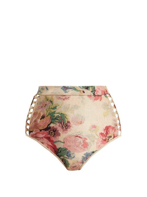 Matchesfashion.com Zimmermann - Melody High Rise Bikini Briefs - Womens - Beige Multi