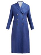 Matchesfashion.com Giuliva Heritage Collection - The Rose Double Breasted Linen Chambray Coat - Womens - Navy