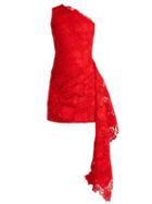 Matchesfashion.com Osman - Yari One Shoulder Lace Dress - Womens - Red