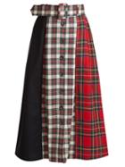 Matchesfashion.com Isa Arfen - Panelled Tartan Wool Skirt - Womens - Red Multi