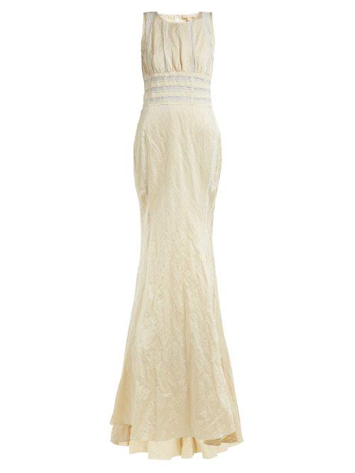 Matchesfashion.com Brock Collection - Octavia Lace Striped Hammered Satin Gown - Womens - Cream