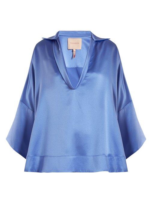 Matchesfashion.com Roksanda - Mai Silk Satin Blouse - Womens - Blue