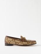 Gucci - Horsebit Gg-canvas And Leather Loafers - Womens - Brown Multi
