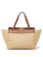 Valentino Garavani - Rockstud Medium Raffia And Leather Tote Bag - Womens - Tan Multi