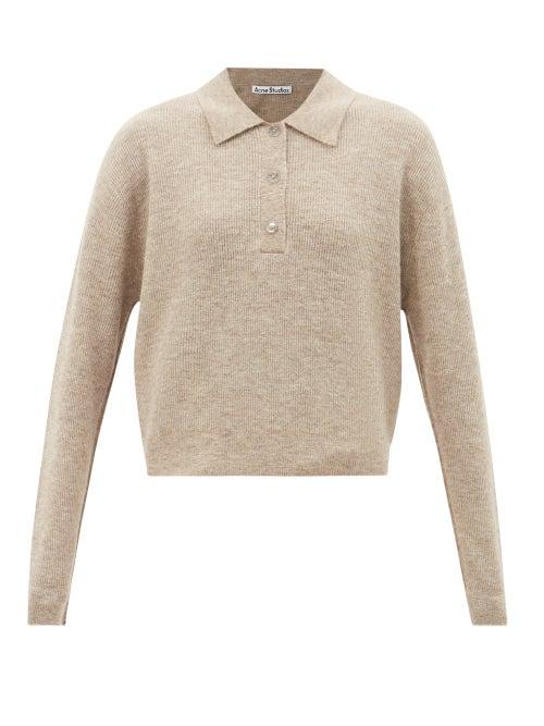 Acne Studios - Kessa Ribbed-knit Polo Top - Womens - Beige