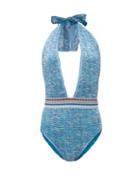 Matchesfashion.com Missoni Mare - Halterneck Lam Swimsuit - Womens - Blue Multi