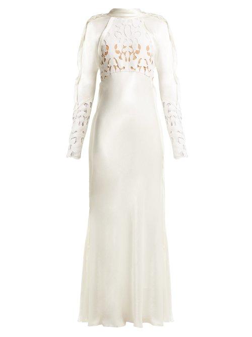 Matchesfashion.com Self-portrait - Lace Panel Satin Dress - Womens - Cream