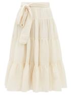Matchesfashion.com Loup Charmant - Demeter Tiered Cotton Midi Skirt - Womens - Ivory